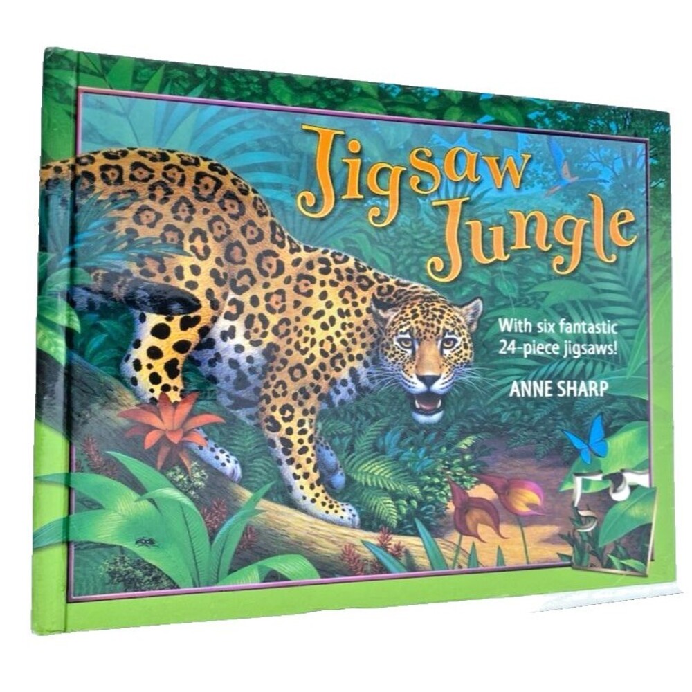 Jigsaw Jungle - Hardcover Anne Sharp w/ 6 Animal 24 Piece Puzzles Colorful Story